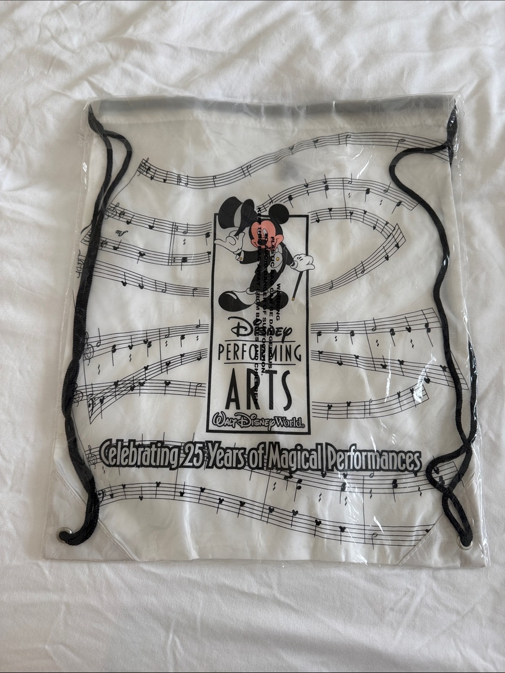 Disney Clear Drawstring Bag with Black Music Note Print